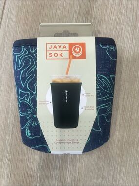 JavaSok Neoprene Can Sleeve in Navy with Teal Floral